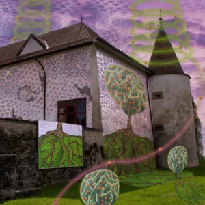 Tour ouest du château</br>Gaggiographie avec une</br>Oeuvre d'Atid Aïda