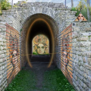 Le tunnel dans la muraille</br>Gaggiographie avec une</br>Oeuvre de Sylvie Forêt