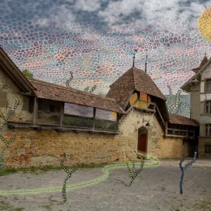 Muraille est et le château</br>Gaggiographie avec une</br>Oeuvre d'Atid Aïda